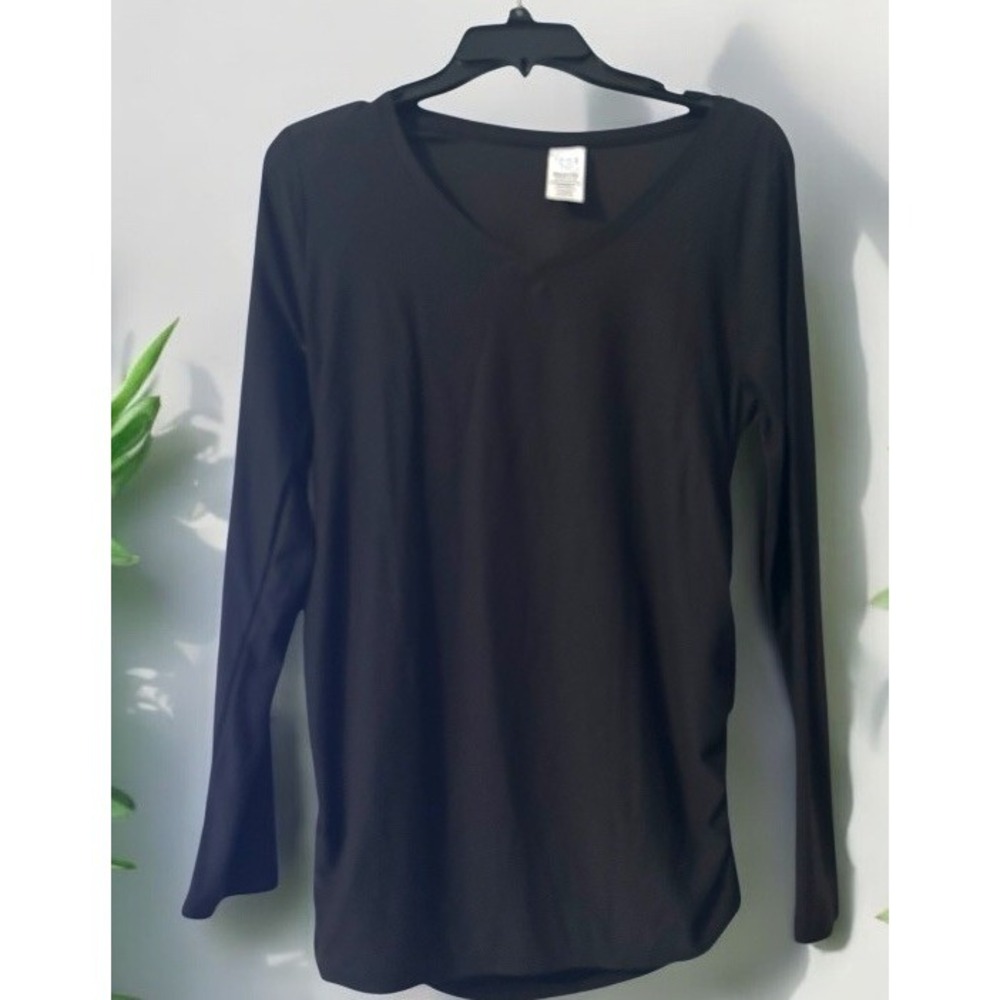 TIME AND TRU MATERNITY FITTED STRETCHY Black V-Neck Long Sleeve T Shirt Sz Small